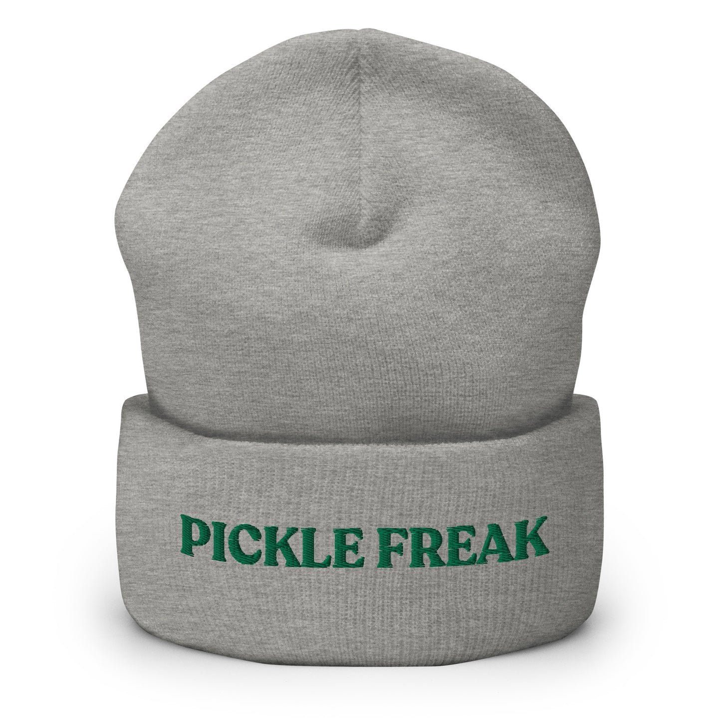 Gray Our Pickle Freak Beanie is warm, cozy and embroidered just for you! It's a funny beanie for pickle enthusiasts that comes in a variety of colors. A perfect warm hat for pickle lovers or a funny gift for a foodie.