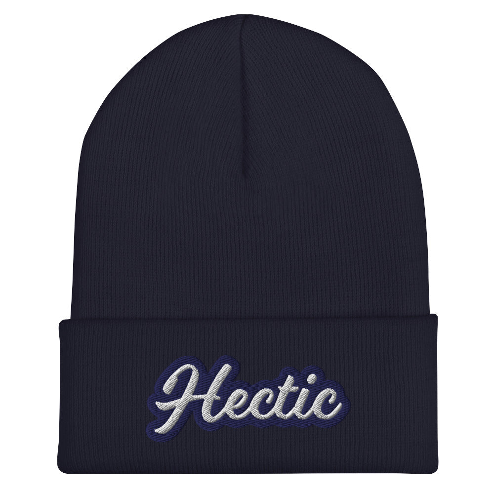 Navy Hectic Beanie from Nina's Funky Shop by ninanush - Stand out in our Hectic beanie. It's warm and cozy with the word "hectic", expertly embroidered on the front. This hectic hat comes in a variety of bold colors and makes the perfect accessory for everyday streetwear or gift for a hectic friend. It's a statement hat, designed by Nina and made just for you!