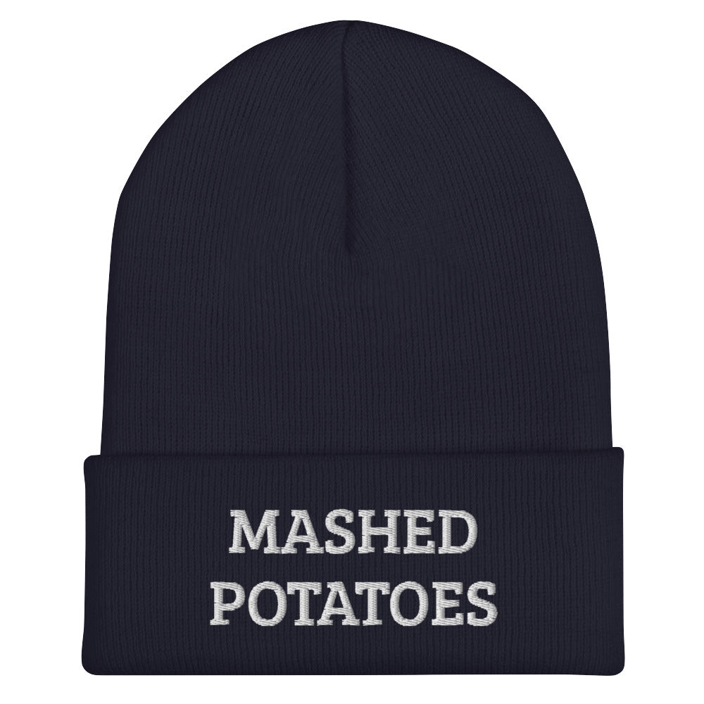 Navy Mashed Potatoes Beanie from Nina's Funky Shop by ninanush - Do you love mashed potatoes? Are you looking for a funny gift for a foodie friend? Our Mashed Potatoes Beanie is warm, cozy and the perfect funky hat for potato enthusiasts of all kinds. Show off in this funny foodie beanie. It's a statement hat for mashed potato lovers, designed by Nina and made just for you!