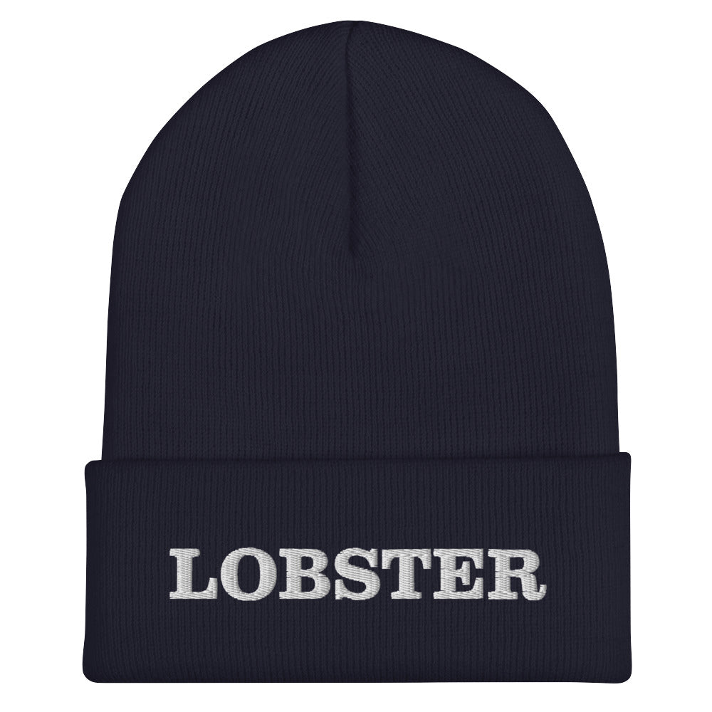 Navy Lobster Beanie from Nina's Funky Shop by ninanush - Stand out in our Lobster Cuffed Beanie. It's warm, cozy and the perfect cold weather hat for lobster lovers. This beanie comes in a variety of colors, expertly embroidered with "Lobster" across the front. Celebrate your favorite foods in our funky foodie apparel, designed by Nina and made just for you!