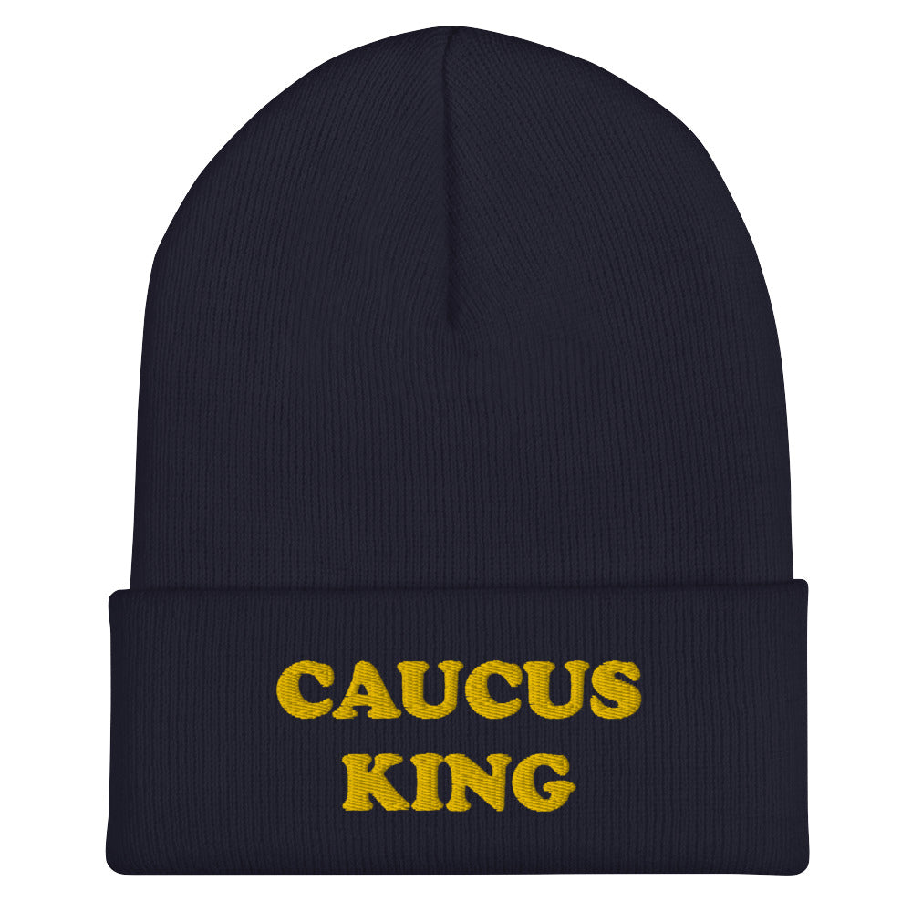 Navy Caucus Beanie - A colorful beanie with "Caucus King", expertly embroidered across the front. The perfect funny hat for a caucus. Check out our caucus queen beanie, too! Looking for something more personalized? Shoot us an email! shop@ninanush.com We can change the text and/or the embroidery color to create a design you'll love!