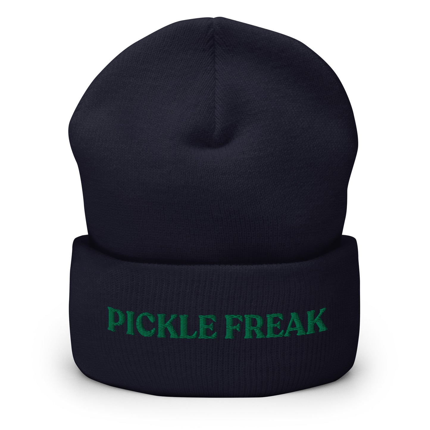 Navy Our Pickle Freak Beanie is warm, cozy and embroidered just for you! It's a funny beanie for pickle enthusiasts that comes in a variety of colors. A perfect warm hat for pickle lovers or a funny gift for a foodie.