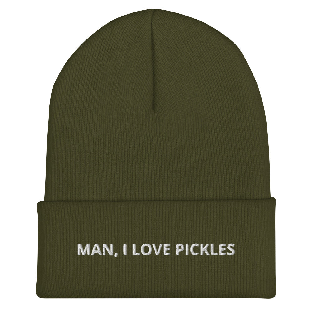 Green Man, I Love Pickles Hat from Nina's Funky Shop by ninanush - It's a funny pickle beanie for pickle enthusiasts of all kinds. When you're wearing this hat, everyone will know just how you feel about pickles. It comes in a variety of bold colors, each expertly embroidered with the words "Man, I Love Pickles". A statement hat for pickle lovers, designed by Nina and made just for you!