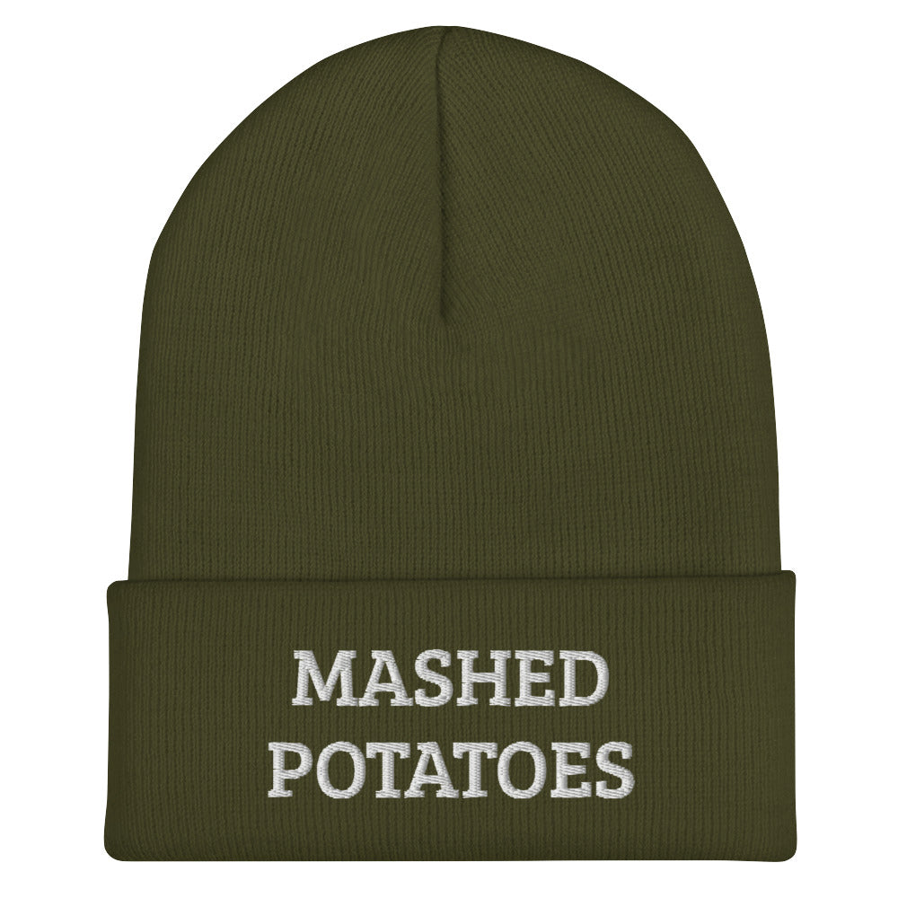 Olive Green Mashed Potatoes Beanie from Nina's Funky Shop by ninanush - Do you love mashed potatoes? Are you looking for a funny gift for a foodie friend? Our Mashed Potatoes Beanie is warm, cozy and the perfect funky hat for potato enthusiasts of all kinds. Show off in this funny foodie beanie. It's a statement hat for mashed potato lovers, designed by Nina and made just for you!