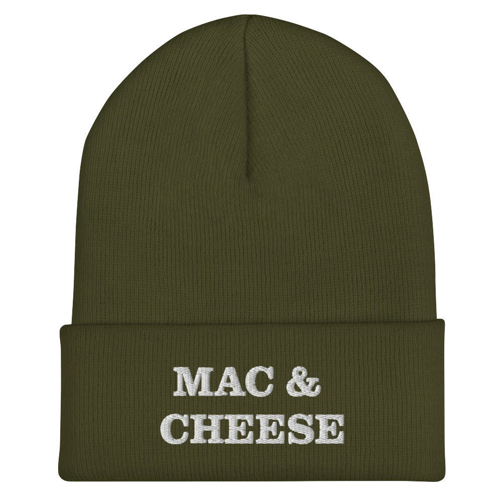 Army Green mac and cheese beanie from Nina's Funky Shop by ninanush - Do you love mac and cheese? Looking for a funny foodie gift? Our Mac & Cheese Beanie is warm, cozy and the perfect cold weather hat for pasta enthusiasts. It comes in a variety of colors, each expertly embroidered with "Mac & Cheese" across the front. A statement hat for mac and cheese lovers and foodies of all kinds.