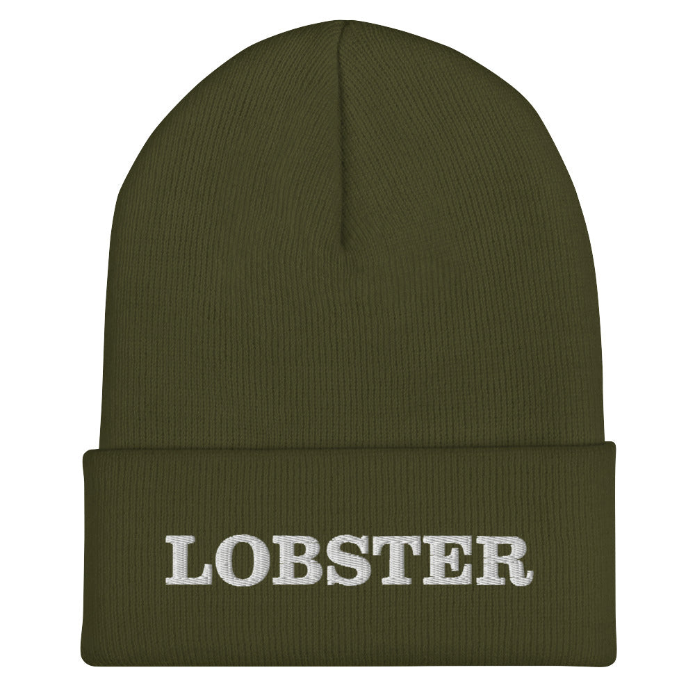 Army Green Lobster Beanie from Nina's Funky Shop by ninanush - Stand out in our Lobster Cuffed Beanie. It's warm, cozy and the perfect cold weather hat for lobster lovers. This beanie comes in a variety of colors, expertly embroidered with "Lobster" across the front. Celebrate your favorite foods in our funky foodie apparel, designed by Nina and made just for you!