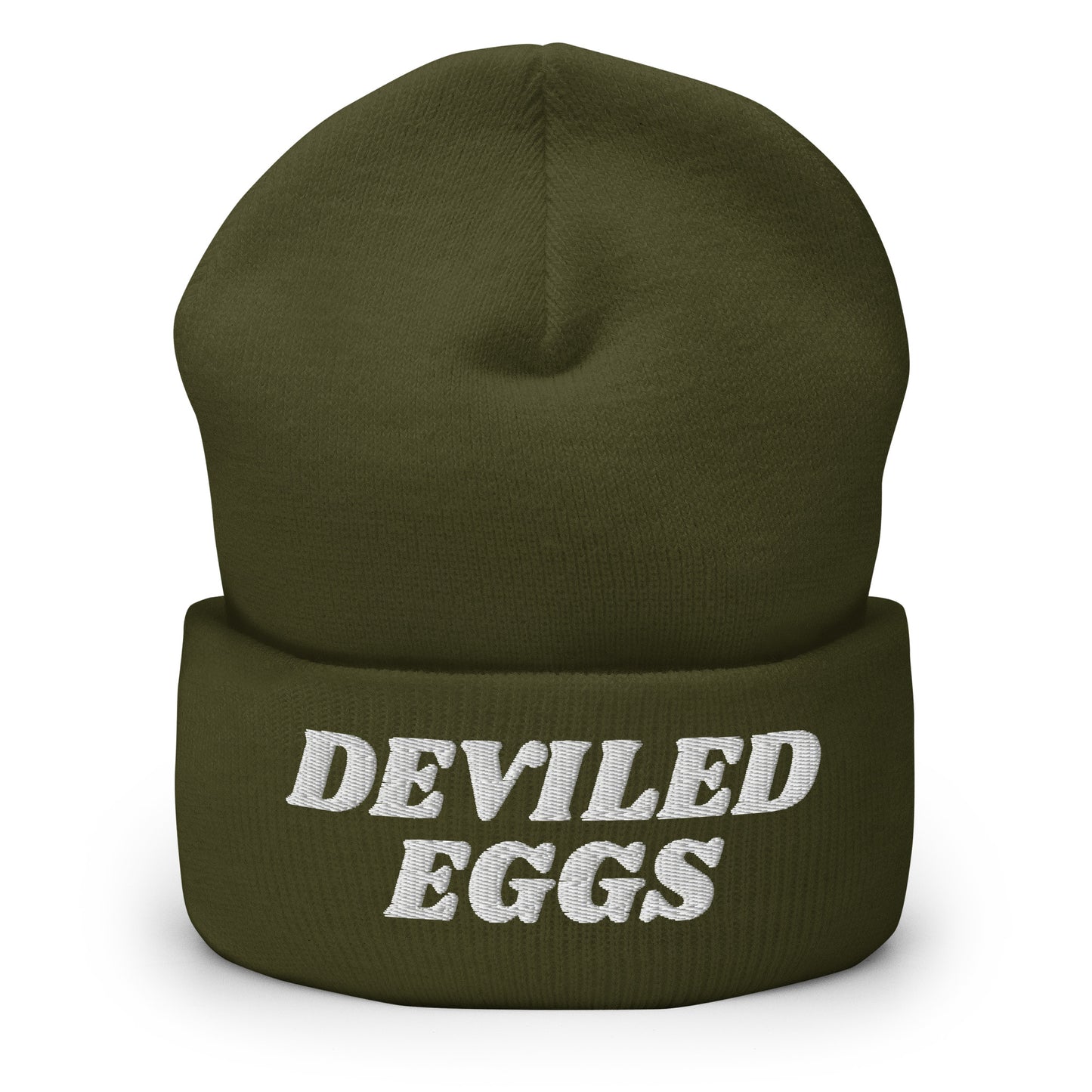 Green Deviled Eggs Beanie - Our Deviled Eggs Beanie is warm, cozy and embroidered just for you! It's a funny beanie for deviled egg enthusiasts that comes in a variety of colors and embroidered just for you. A funny beanie for everyday streetwear or a gift for a foodie. 