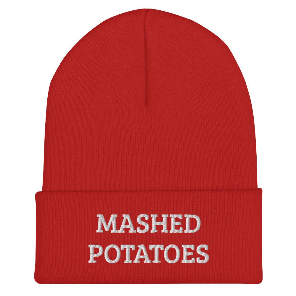 Red Mashed Potatoes Beanie from Nina's Funky Shop by ninanush - Do you love mashed potatoes? Are you looking for a funny gift for a foodie friend? Our Mashed Potatoes Beanie is warm, cozy and the perfect funky hat for potato enthusiasts of all kinds. Show off in this funny foodie beanie. It's a statement hat for mashed potato lovers, designed by Nina and made just for you!