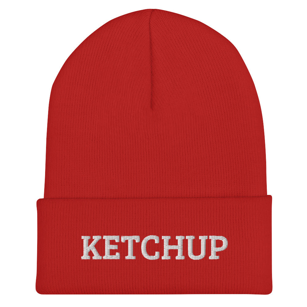 Red Ketchup Beanie from Nina's Funky Shop by ninanush - Do you love ketchup? Looking for a funny gift for a ketchup addict? Our Ketchup Beanie is warm, cozy and the perfect weird hat for ketchup enthusiasts of all kinds. This funny foodie beanie is snug, formfitting, and comes in a variety of bright colors, each expertly embroidered with the words "Ketchup". 