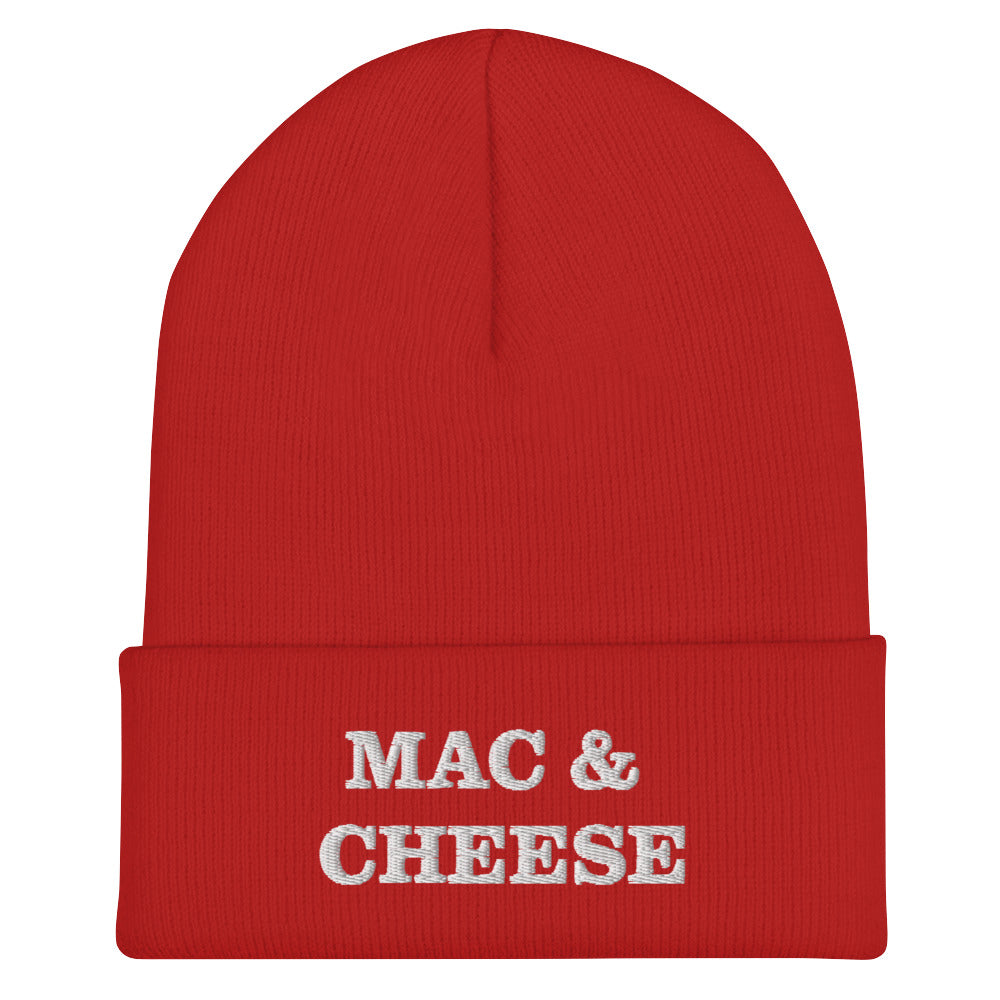 Red mac and cheese beanie from Nina's Funky Shop by ninanush - Do you love mac and cheese? Looking for a funny foodie gift? Our Mac & Cheese Beanie is warm, cozy and the perfect cold weather hat for pasta enthusiasts. It comes in a variety of colors, each expertly embroidered with "Mac & Cheese" across the front. A statement hat for mac and cheese lovers and foodies of all kinds.