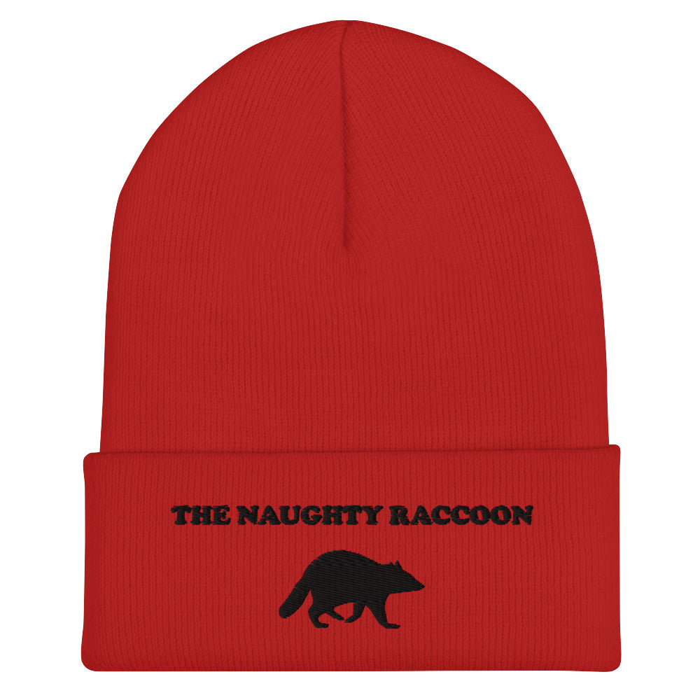 Red beanie with a naughty raccoon embroidery from Nina's Funky Shop by ninanush - Love Raccoons? Our Naughty Raccoon Beanie is warm, cozy and the perfect funny hat for raccoon enthusiasts of all kinds. This unique foodie beanie is snug, formfitting, and comes in a variety of colors, each expertly embroidered with the "The Naughty Raccoon" and a raccoon silhouette. A unique accessory for raccoon lovers, designed by Nina and made just for you!