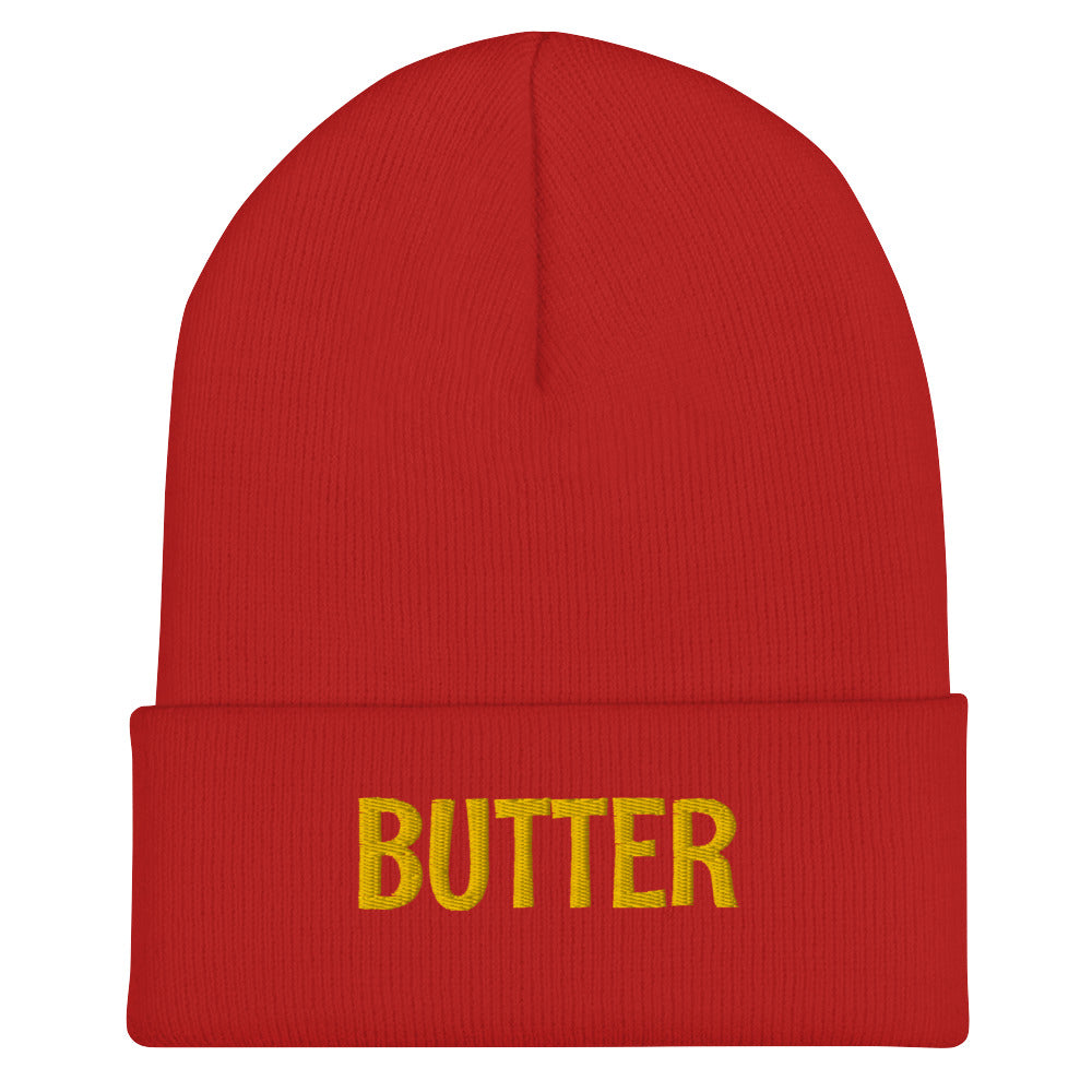 Red Butter Beanie from Nina's Funky Shop - Do you love butter? Looking for a funny gift? Our Butter Beanie is warm, cozy and the perfect funny winter hat for foodies of all kinds. It comes in a variety of colors with "butter", expertly embroidered across the front. A statement hat for butter lovers, designed by Nina and made just for you!