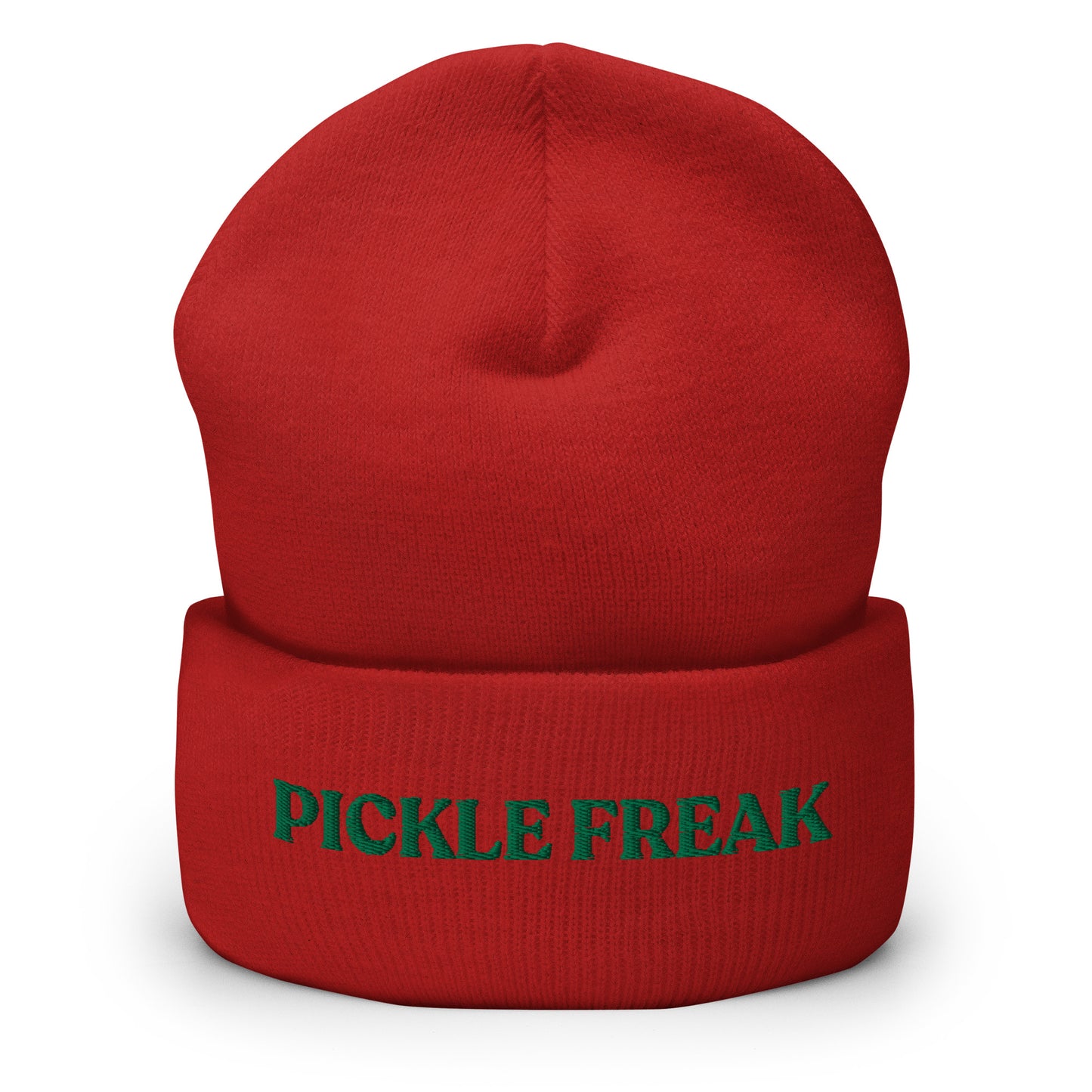 Red Our Pickle Freak Beanie is warm, cozy and embroidered just for you! It's a funny beanie for pickle enthusiasts that comes in a variety of colors. A perfect warm hat for pickle lovers or a funny gift for a foodie.