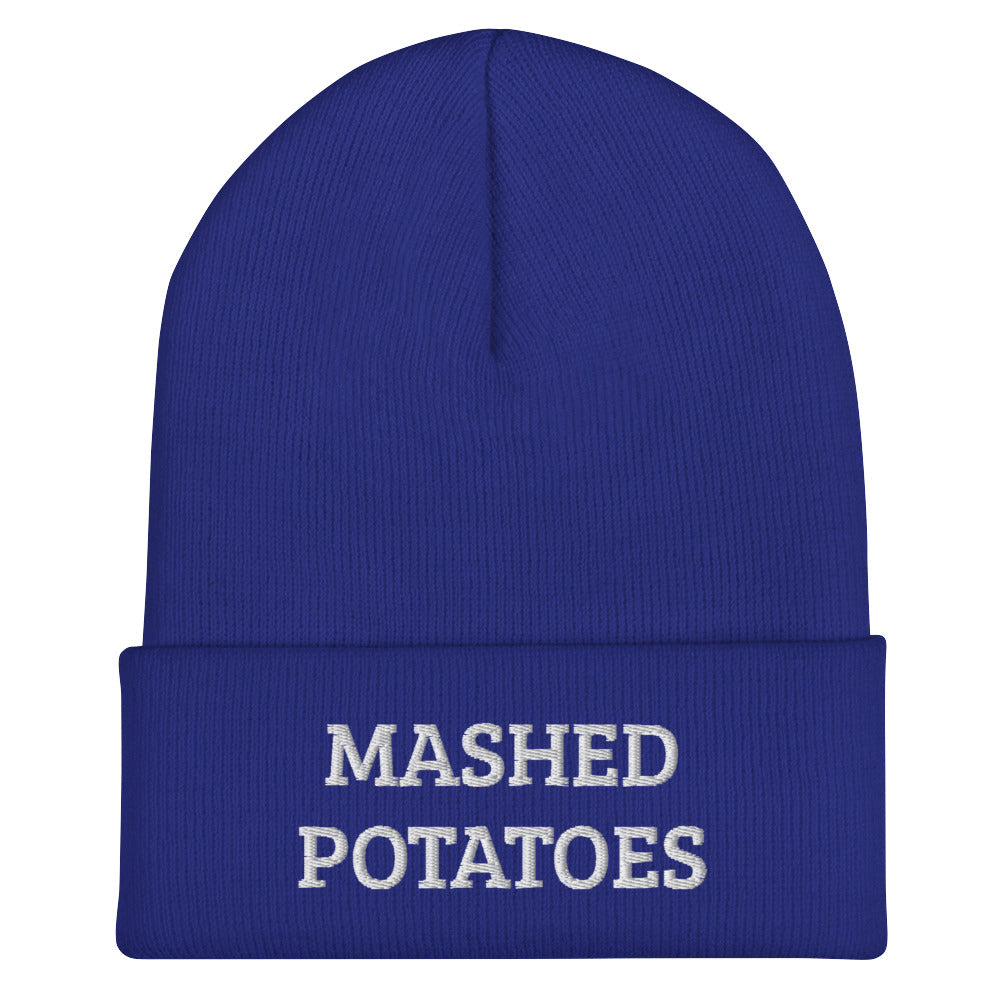 Royal blue Mashed Potatoes Beanie from Nina's Funky Shop by ninanush - Do you love mashed potatoes? Are you looking for a funny gift for a foodie friend? Our Mashed Potatoes Beanie is warm, cozy and the perfect funky hat for potato enthusiasts of all kinds. Show off in this funny foodie beanie. It's a statement hat for mashed potato lovers, designed by Nina and made just for you!