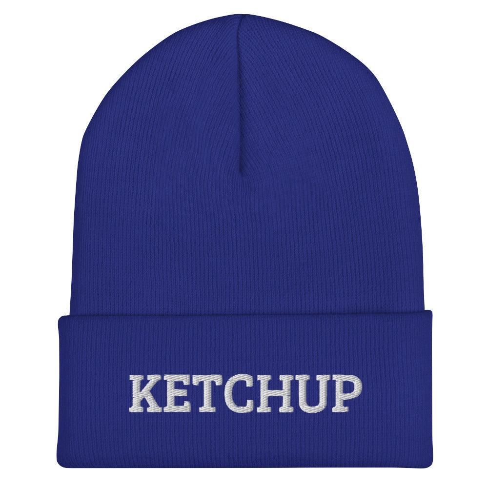 Royal Blue Ketchup Beanie from Nina's Funky Shop by ninanush - Do you love ketchup? Looking for a funny gift for a ketchup addict? Our Ketchup Beanie is warm, cozy and the perfect weird hat for ketchup enthusiasts of all kinds. This funny foodie beanie is snug, formfitting, and comes in a variety of bright colors, each expertly embroidered with the words "Ketchup".