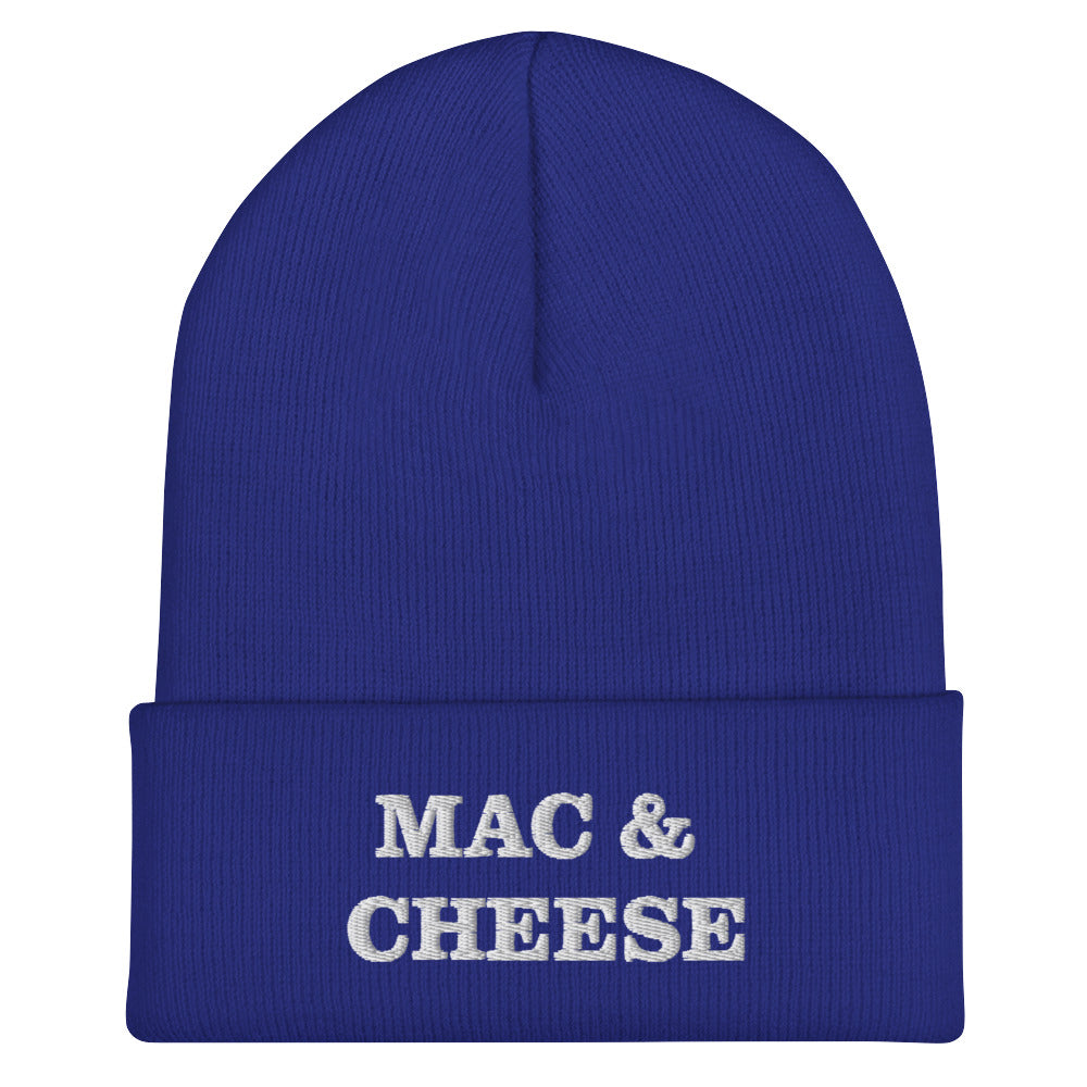 Royal Blue mac and cheese beanie from Nina's Funky Shop by ninanush - Do you love mac and cheese? Looking for a funny foodie gift? Our Mac & Cheese Beanie is warm, cozy and the perfect cold weather hat for pasta enthusiasts. It comes in a variety of colors, each expertly embroidered with "Mac & Cheese" across the front. A statement hat for mac and cheese lovers and foodies of all kinds.