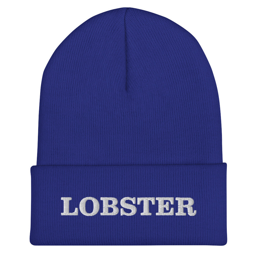 Royal Blue Lobster Beanie from Nina's Funky Shop by ninanush - Stand out in our Lobster Cuffed Beanie. It's warm, cozy and the perfect cold weather hat for lobster lovers. This beanie comes in a variety of colors, expertly embroidered with "Lobster" across the front. Celebrate your favorite foods in our funky foodie apparel, designed by Nina and made just for you!