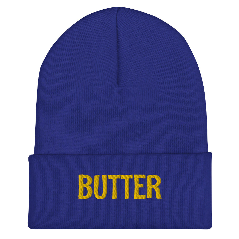 Royal Blue Butter Beanie from Nina's Funky Shop - Do you love butter? Looking for a funny gift? Our Butter Beanie is warm, cozy and the perfect funny winter hat for foodies of all kinds. It comes in a variety of colors with "butter", expertly embroidered across the front. A statement hat for butter lovers, designed by Nina and made just for you!