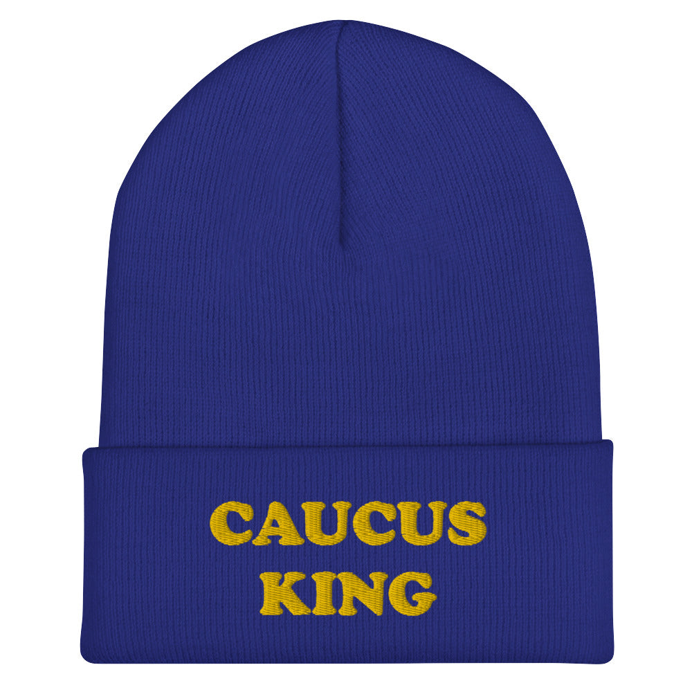 Royal Blue Caucus Beanie - A colorful beanie with "Caucus King", expertly embroidered across the front. The perfect funny hat for a caucus. Check out our caucus queen beanie, too! Looking for something more personalized? Shoot us an email! shop@ninanush.com We can change the text and/or the embroidery color to create a design you'll love!