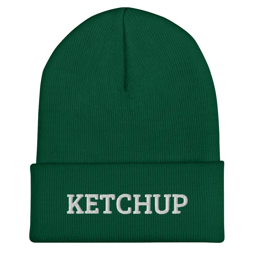 Green Ketchup Beanie from Nina's Funky Shop by ninanush - Do you love ketchup? Looking for a funny gift for a ketchup addict? Our Ketchup Beanie is warm, cozy and the perfect weird hat for ketchup enthusiasts of all kinds. This funny foodie beanie is snug, formfitting, and comes in a variety of bright colors, each expertly embroidered with the words "Ketchup".