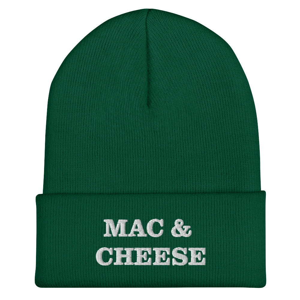 Spruce Green mac and cheese beanie from Nina's Funky Shop by ninanush - Do you love mac and cheese? Looking for a funny foodie gift? Our Mac & Cheese Beanie is warm, cozy and the perfect cold weather hat for pasta enthusiasts. It comes in a variety of colors, each expertly embroidered with "Mac & Cheese" across the front. A statement hat for mac and cheese lovers and foodies of all kinds.