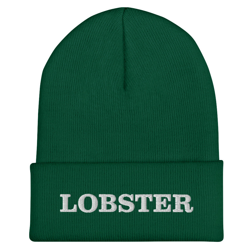 Spruce Green Lobster Beanie from Nina's Funky Shop by ninanush - Stand out in our Lobster Cuffed Beanie. It's warm, cozy and the perfect cold weather hat for lobster lovers. This beanie comes in a variety of colors, expertly embroidered with "Lobster" across the front. Celebrate your favorite foods in our funky foodie apparel, designed by Nina and made just for you!