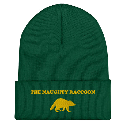 Green beanie with a naughty raccoon embroidery from Nina's Funky Shop by ninanush - Love Raccoons? Our Naughty Raccoon Beanie is warm, cozy and the perfect funny hat for raccoon enthusiasts of all kinds. This unique foodie beanie is snug, formfitting, and comes in a variety of colors, each expertly embroidered with the "The Naughty Raccoon" and a raccoon silhouette. A unique accessory for raccoon lovers, designed by Nina and made just for you!