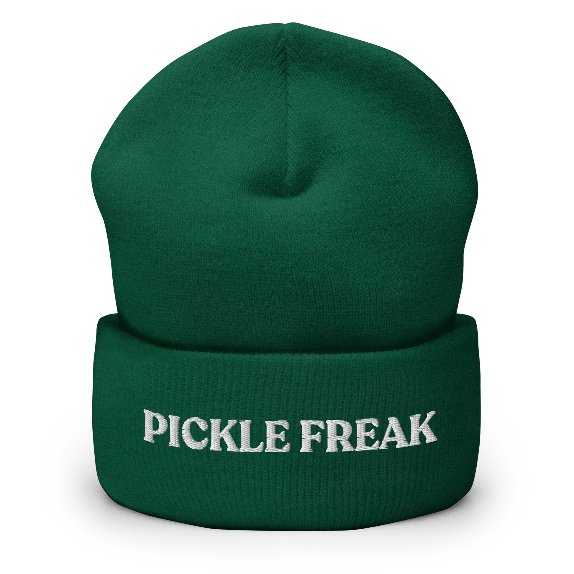 Spruce Green Pickle Freak Hat - Our Pickle Freak Beanie is warm, cozy and embroidered just for you! It's a funny beanie for pickle enthusiasts that comes in a variety of colors. A perfect warm hat for pickle lovers or a funny gift for a foodie.