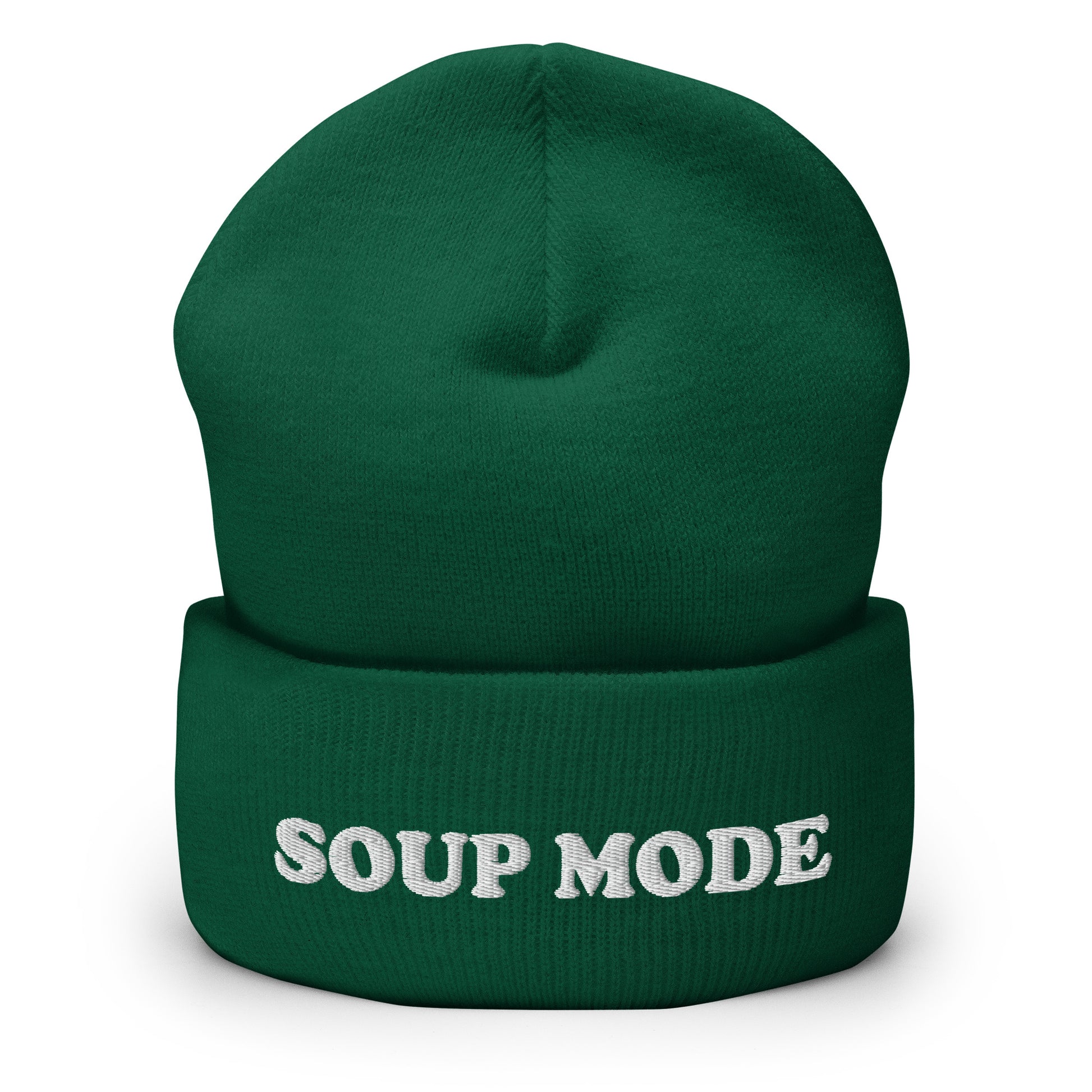 Green Soup Mode Hat - It's always soup season in our Soup Mode Beanie! It's warm, cozy and embroidered just for you. A funny winter hat for soup lovers and foodies of all kinds. Eat your favorite soup in style or give it as a gift for a soup enthusiast! Looking for something personalized? A different embroidery color? Shoot us an email! 