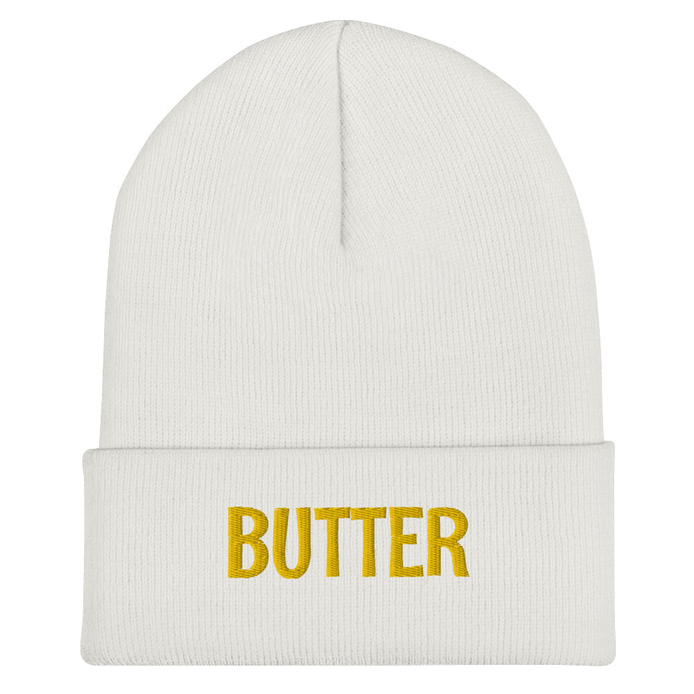 White Butter Beanie from Nina's Funky Shop - Do you love butter? Looking for a funny gift? Our Butter Beanie is warm, cozy and the perfect funny winter hat for foodies of all kinds. It comes in a variety of colors with "butter", expertly embroidered across the front. A statement hat for butter lovers, designed by Nina and made just for you!