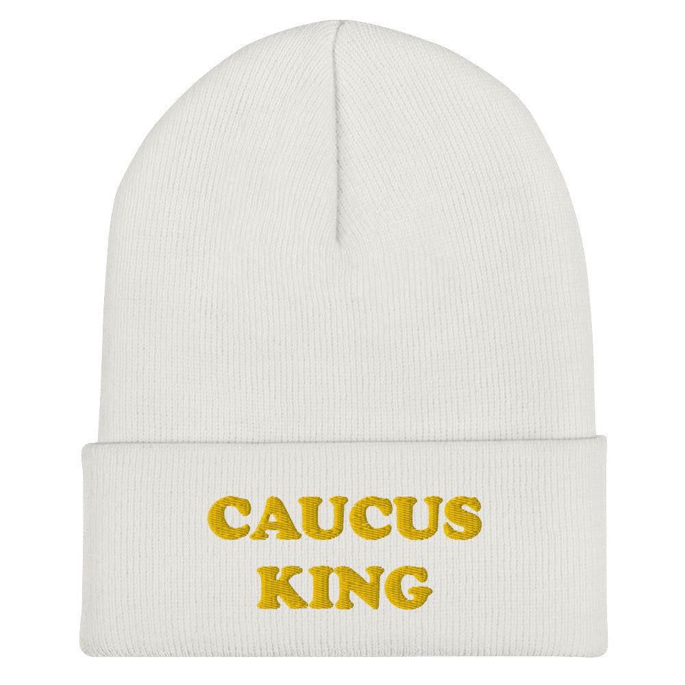 White Caucus Beanie - A colorful beanie with "Caucus King", expertly embroidered across the front. The perfect funny hat for a caucus. Check out our caucus queen beanie, too! Looking for something more personalized? Shoot us an email! shop@ninanush.com We can change the text and/or the embroidery color to create a design you'll love!