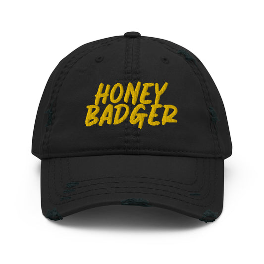 Black honey badger hat from Nina's Funky Shop by ninanush - This honey badger dad hat is comfortable, with a unique embroidery and a stylish distressed fabric. The weird animal hat has an adjustable closure and comes in a variety of colors. Stand out and add a little personality to your style in this funny dad hat for honey badger lovers and gift for badger enthusiasts of all kinds. 