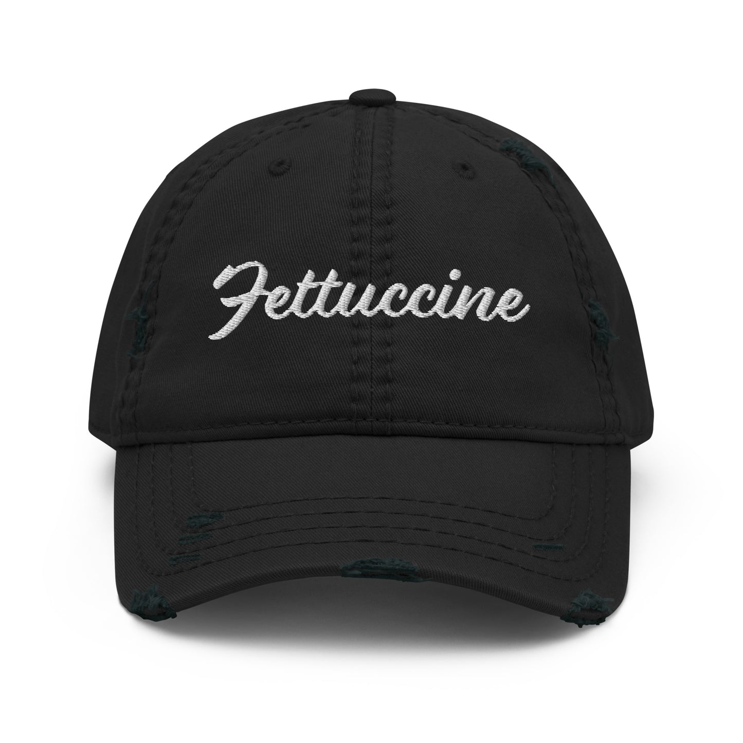 Black Fettuccine Hat - Are you a fettuccine enthusiast? Looking for the perfect gift for a pasta lover? This Fettuccine Hat is just what you need. It's a comfortable cotton hat with an adjustable closure and "Fettuccine", expertly embroidered on the front. An ideal dad hat for fettuccine lovers and foodies of all kinds. Designed by Nina and made just for you!