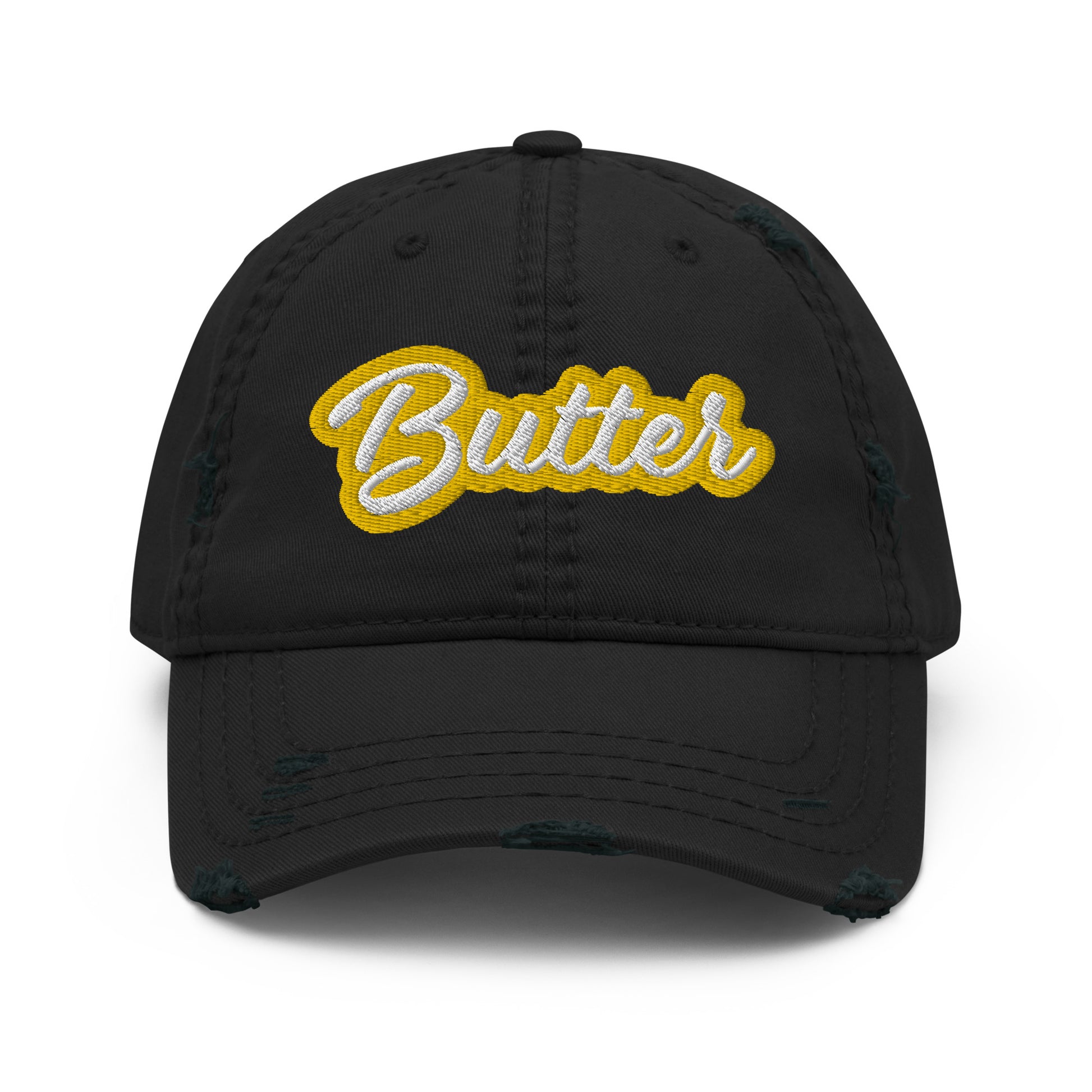 Black Butter Hat - Love butter? Looking for a gift for your favorite butter enthusiast? This Butter Hat is made of comfortable cotton with an adjustable closure and "Butter", expertly embroidered on the front. A funny foodie hat, designed by Nina and made just for you!