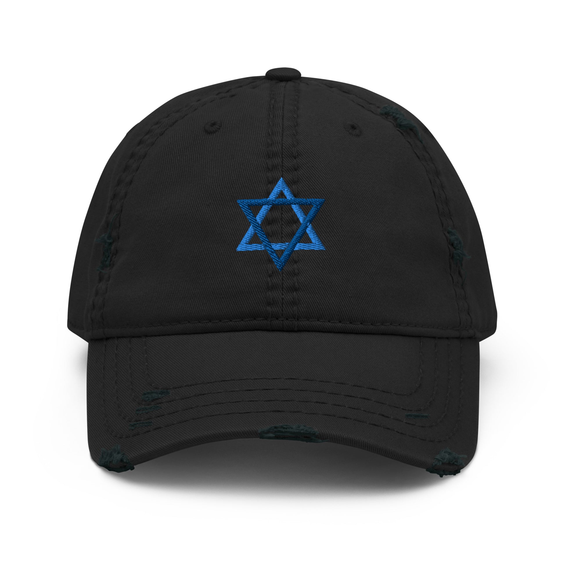 Black Jewish Star Hat - Our Jewish Star Hat is made of comfortable cotton with an adjustable Velcro closure and a blue Star Of David, expertly embroidered on the front. The perfect hat for everyday streetwear to make a statement and show off your Jewish Pride. 