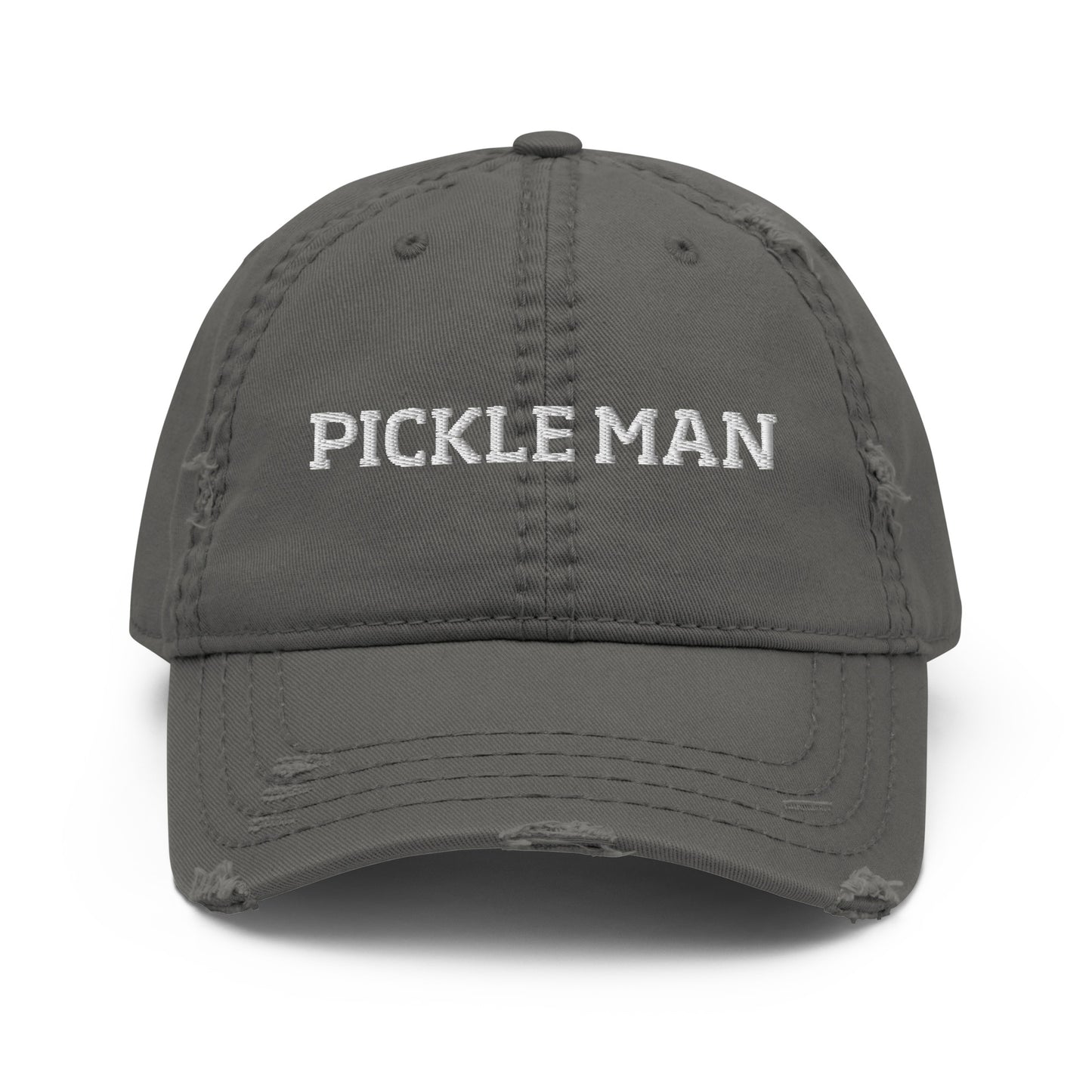 Gray pickle man hat from Nina's Funky Shop by ninanush - PICKLE MAN ⚡ This funny dad hat for pickle lovers is comfortable, unique and made just for you. The pickle man hat is a weird hat that stands out and adds a little personality to your style. Eat your favorite pickles in our pickle enthusiast hat or give it as a funny gift for pickle lovers and foodies of all kinds.