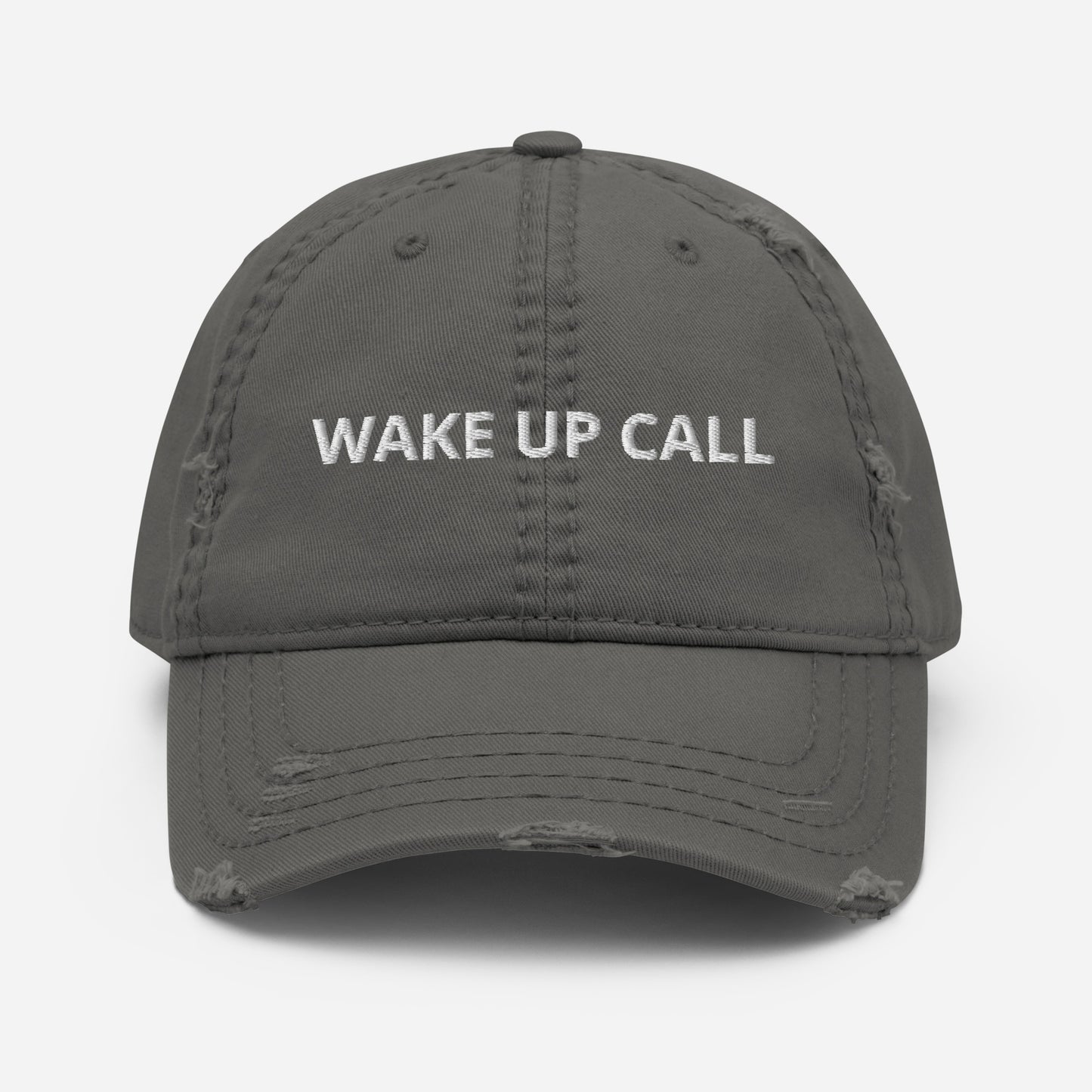 Gray Wake Up Call Hat - A funny dad hat for everyday style. It's comfortable and comes in a variety of colors with "Wake Up Call", expertly embroidered on the front. Designed by Nina and made just for you! Looking for something personalized? Shoot us an email!