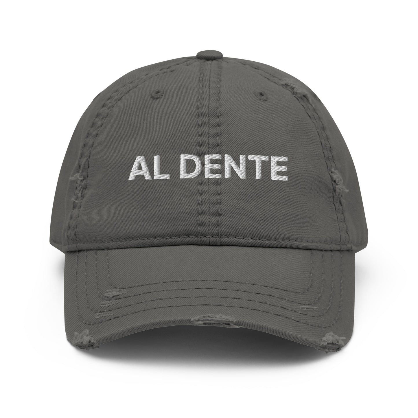 Gray Al Dente Hat - This cotton Al Dente Hat is comfortable with an adjustable closure and "Al Dente", expertly embroidered on the front. A funny foodie hat, designed by Nina and made just for you! Looking for something personalized? Shoot us an email!