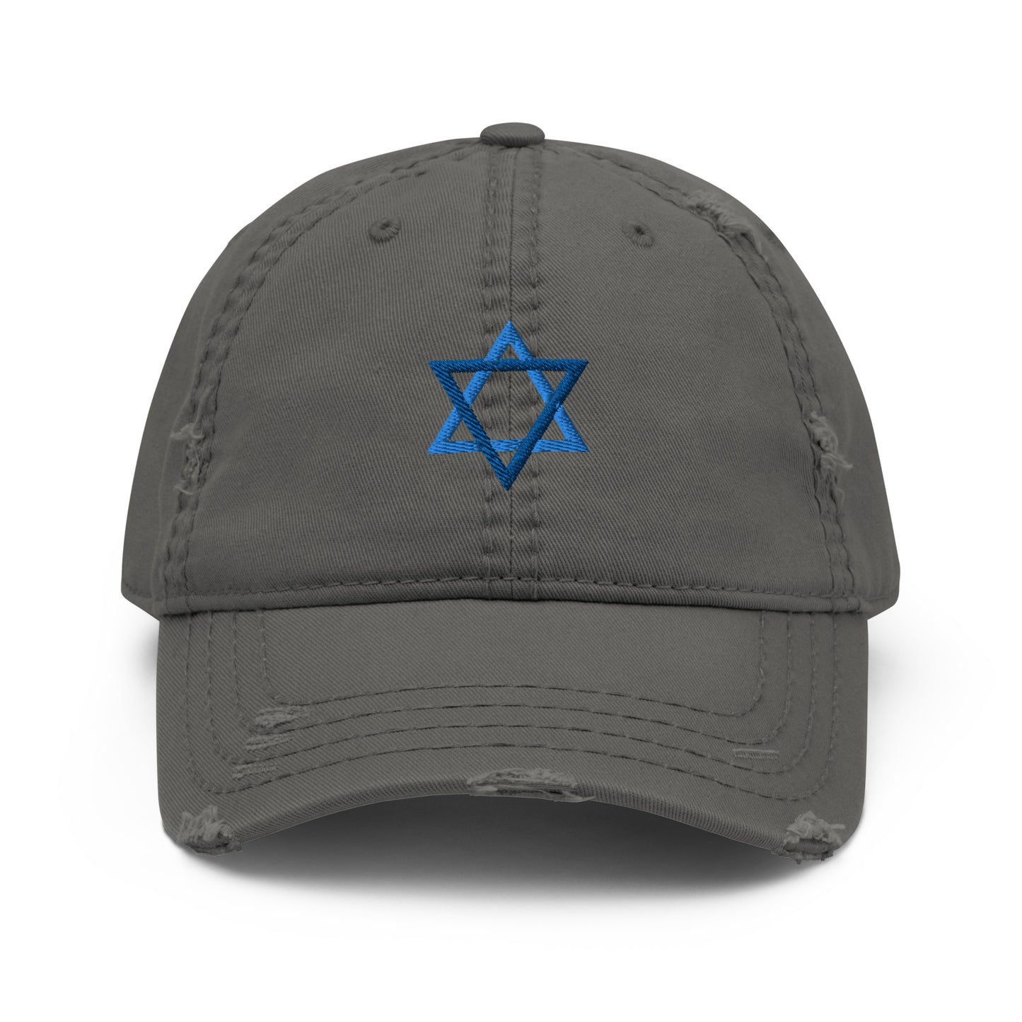 Dark Gray Jewish Star Hat - Our Jewish Star Hat is made of comfortable cotton with an adjustable Velcro closure and a blue Star Of David, expertly embroidered on the front. The perfect hat for everyday streetwear to make a statement and show off your Jewish Pride.