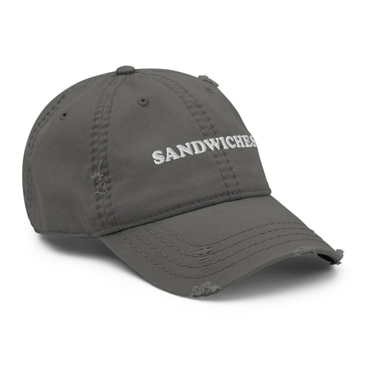 Gray Sandwiches Hat - Love sandwiches? Looking for a funny gift for a friend? This embroidered Sandwiches dad hat is just what you need! It's a comfortable everyday hat with a stylish distressed fabric. The perfect hat for sandwich enthusiasts and foodies of all kinds. Celebrate your favorite foods in our funky foodie clothing and accessories.