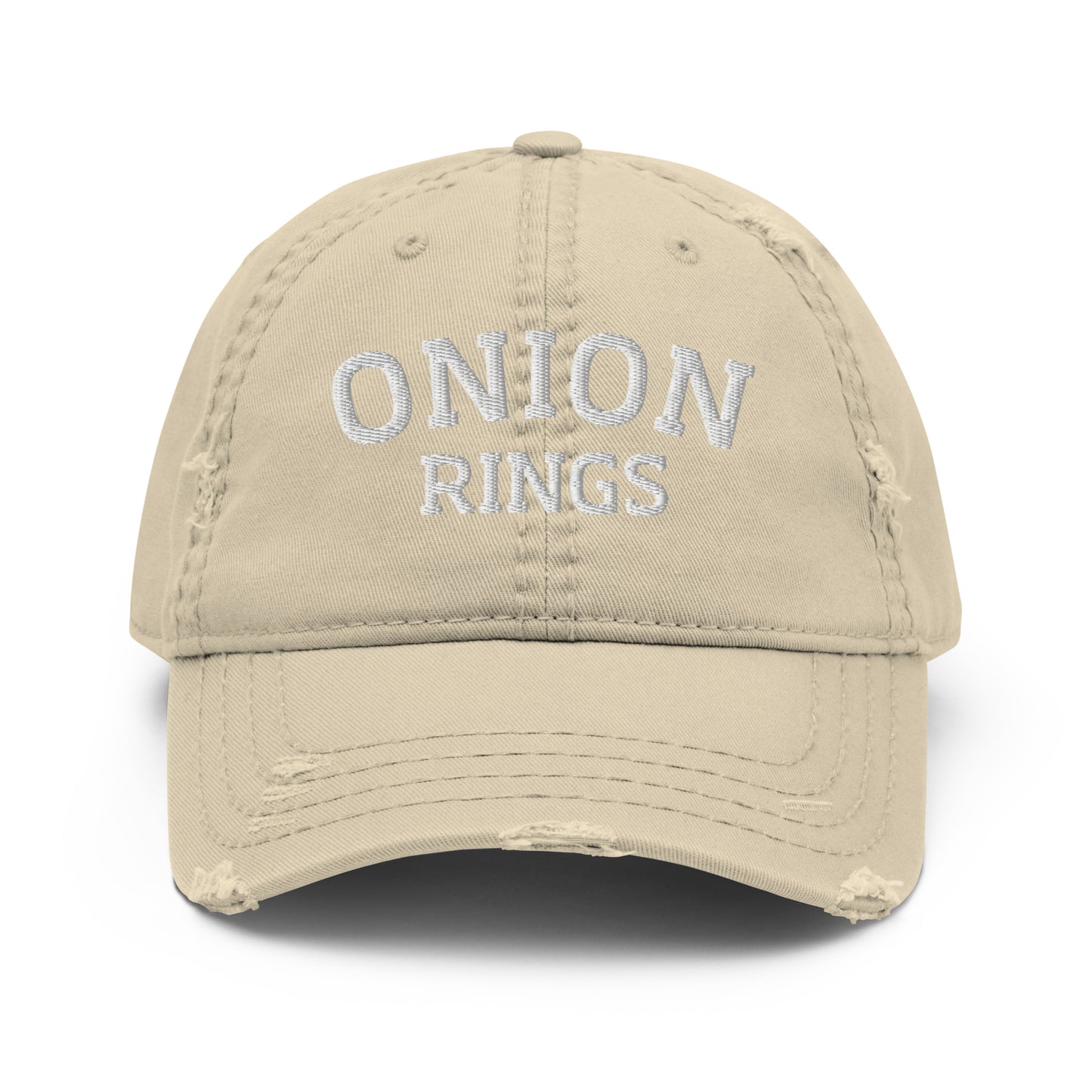 Khaki onion ring dad hat from Nina's Funky Shop by ninanush - Onion rings! This onion rings dad hat is comfortable with a stylish distressed fabric. Stand out and add a little personality to your everyday outfits in this funny dad hat for onion ring enthusiasts. It's a weird hat that celebrates this classic fried delicacy and the perfect dad hat for foodies of all kinds.