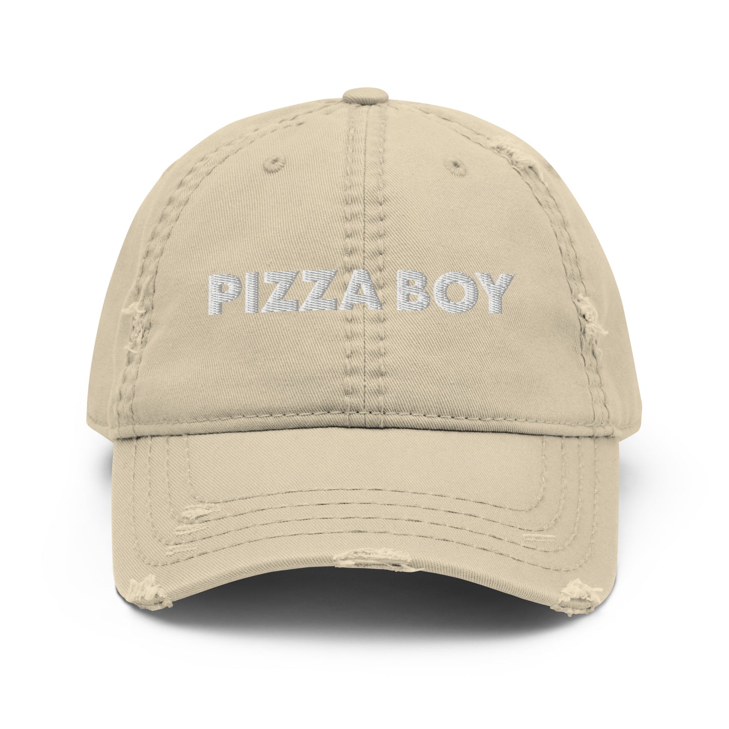 Khaki Pizza Boy Hat - Love pizza? Looking for gift for a pizza lover? This Pizza Boy hat is just what you need. It's a comfortable cotton hat with an adjustable closure and "Pizza Boy", expertly embroidered on the front. A funny foodie hat, designed by Nina and made just for you!