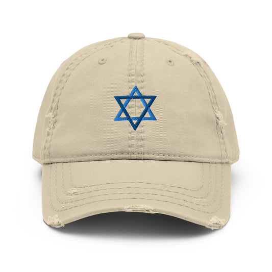 Khaki Magen David Hat - Our Jewish Star Hat is made of comfortable cotton with an adjustable Velcro closure and a blue Star Of David, expertly embroidered on the front. The perfect hat for everyday streetwear to make a statement and show off your Jewish Pride. 