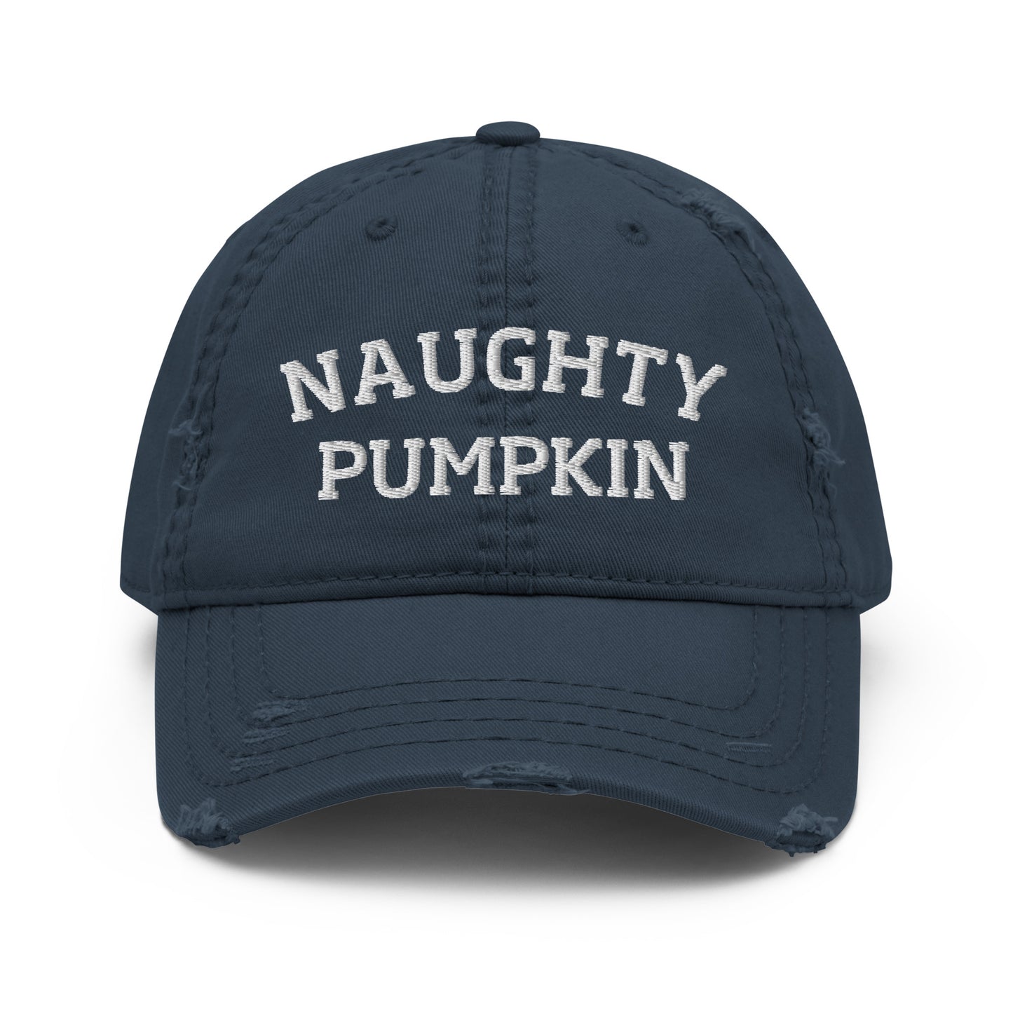 Nay blue naughty pumpkin dad hat from Nina's Funky Shop by ninanush - The distressed naughty pumpkin dad hat! Embroidered with "naughty pumpkin" across the front, it's a funny pumpkin hat that's made just for you. This weird hat makes the perfect gift for pumpkin enthusiasts. Add a little personality to your everyday outfits in our funny foodie clothing and accessories.