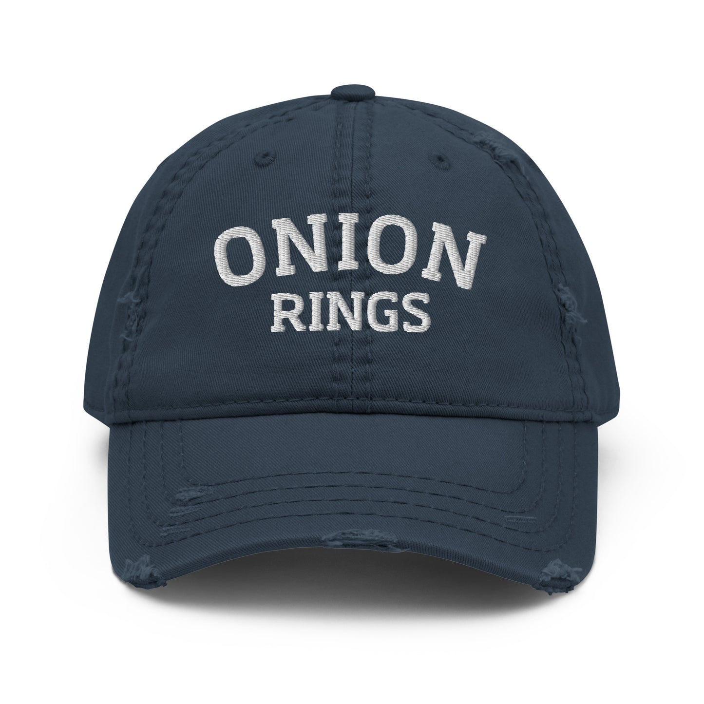 Navy onion ring dad hat from Nina's Funky Shop by ninanush - Onion rings! This onion rings dad hat is comfortable with a stylish distressed fabric. Stand out and add a little personality to your everyday outfits in this funny dad hat for onion ring enthusiasts. It's a weird hat that celebrates this classic fried delicacy and the perfect dad hat for foodies of all kinds.