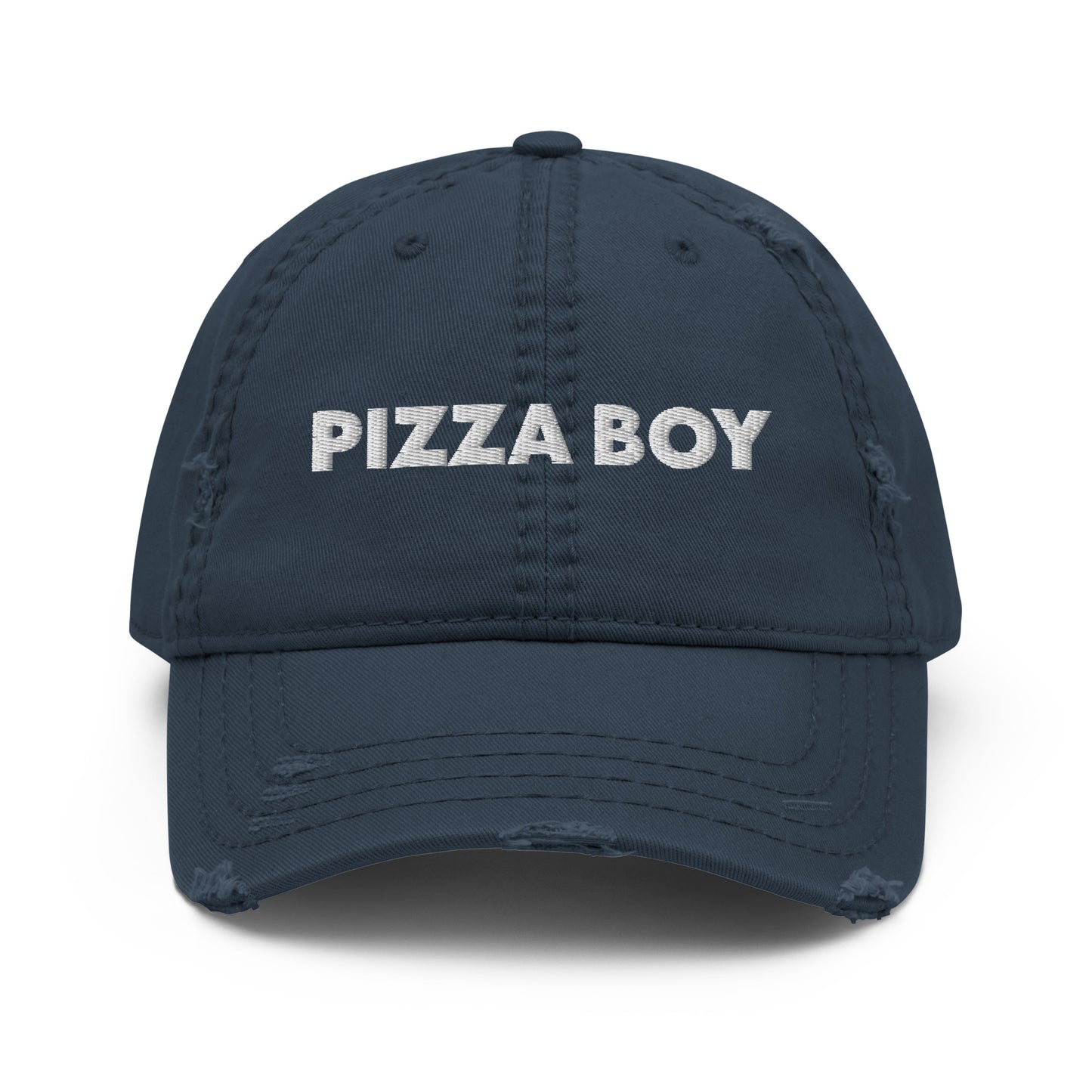 Navy Pizza Boy Hat - Love pizza? Looking for gift for a pizza lover? This Pizza Boy hat is just what you need. It's a comfortable cotton hat with an adjustable closure and "Pizza Boy", expertly embroidered on the front. A funny foodie hat, designed by Nina and made just for you!