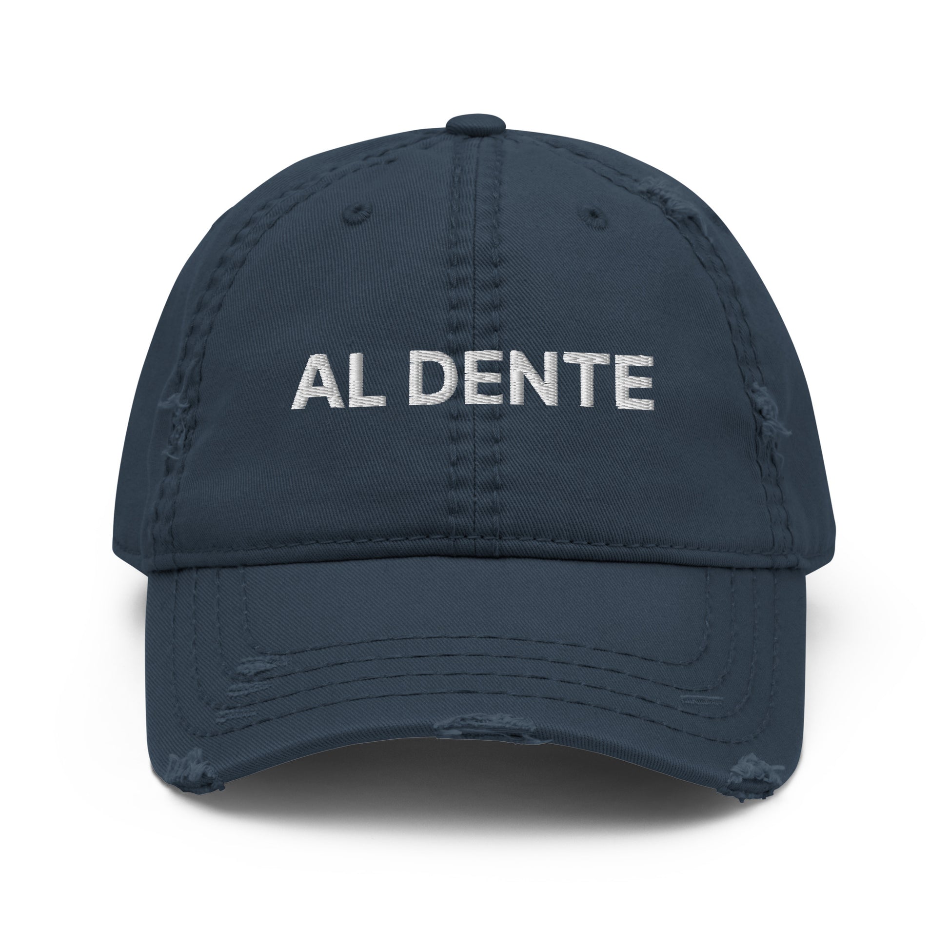 Navy Al Dente Hat - This cotton Al Dente Hat is comfortable with an adjustable closure and "Al Dente", expertly embroidered on the front. A funny foodie hat, designed by Nina and made just for you! Looking for something personalized? Shoot us an email! 