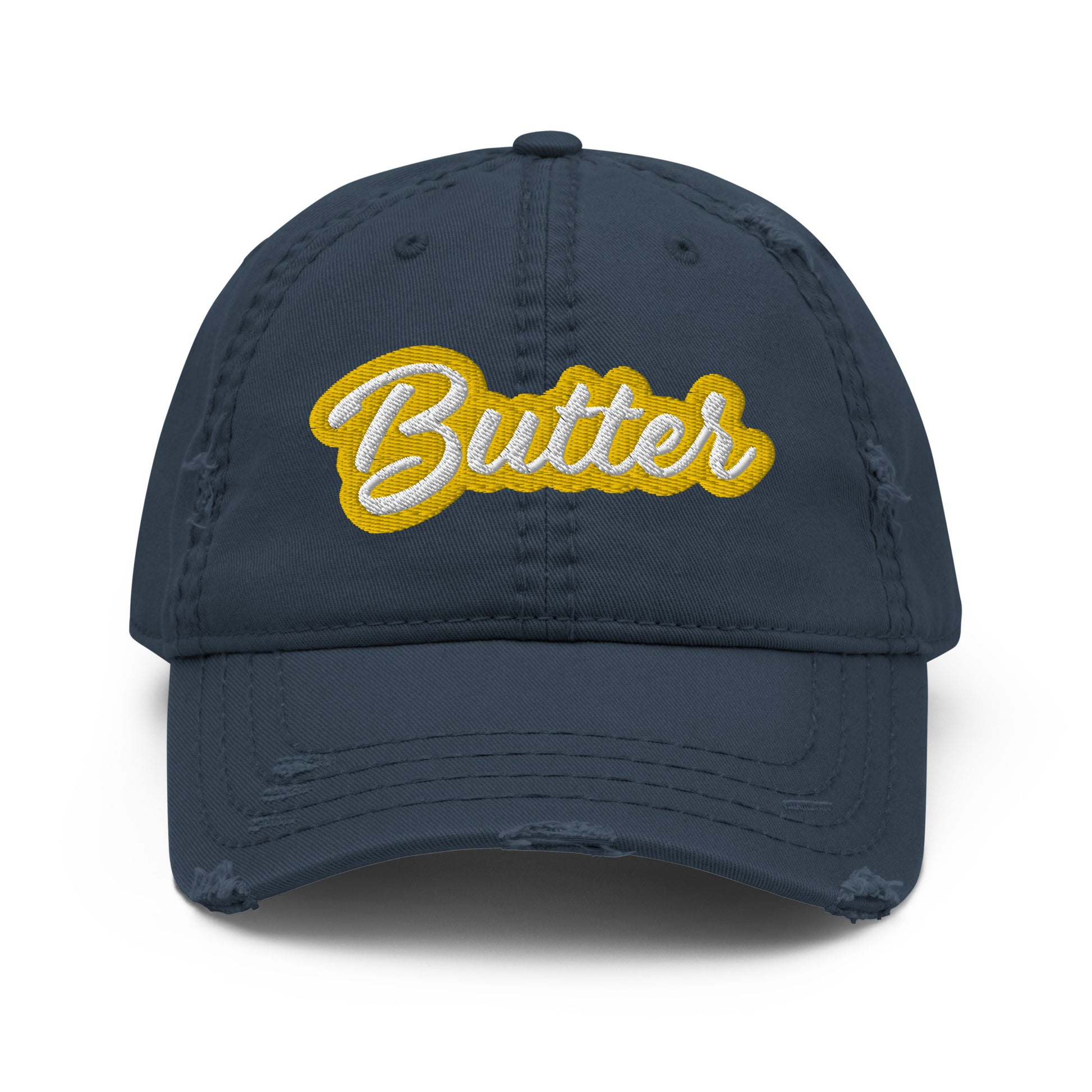 Blue Butter Hat - Love butter? Looking for a gift for your favorite butter enthusiast? This Butter Hat is made of comfortable cotton with an adjustable closure and "Butter", expertly embroidered on the front. A funny foodie hat, designed by Nina and made just for you! 