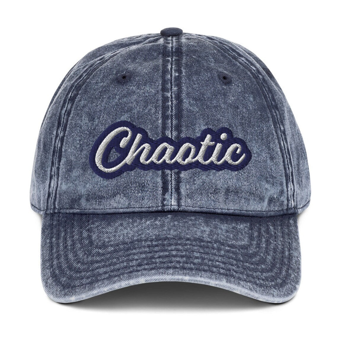 Blue vintage style dad hat - This unique dad hat is the ultimate accessory for those who embrace the chaos! It's a funny dad hat with a washed out denim vintage style look and a unique embroidery. Wear it as an fashionable everyday hat or give it as a gift for wild friends. Add a little personality to your look with our funny clothing and accessories. 