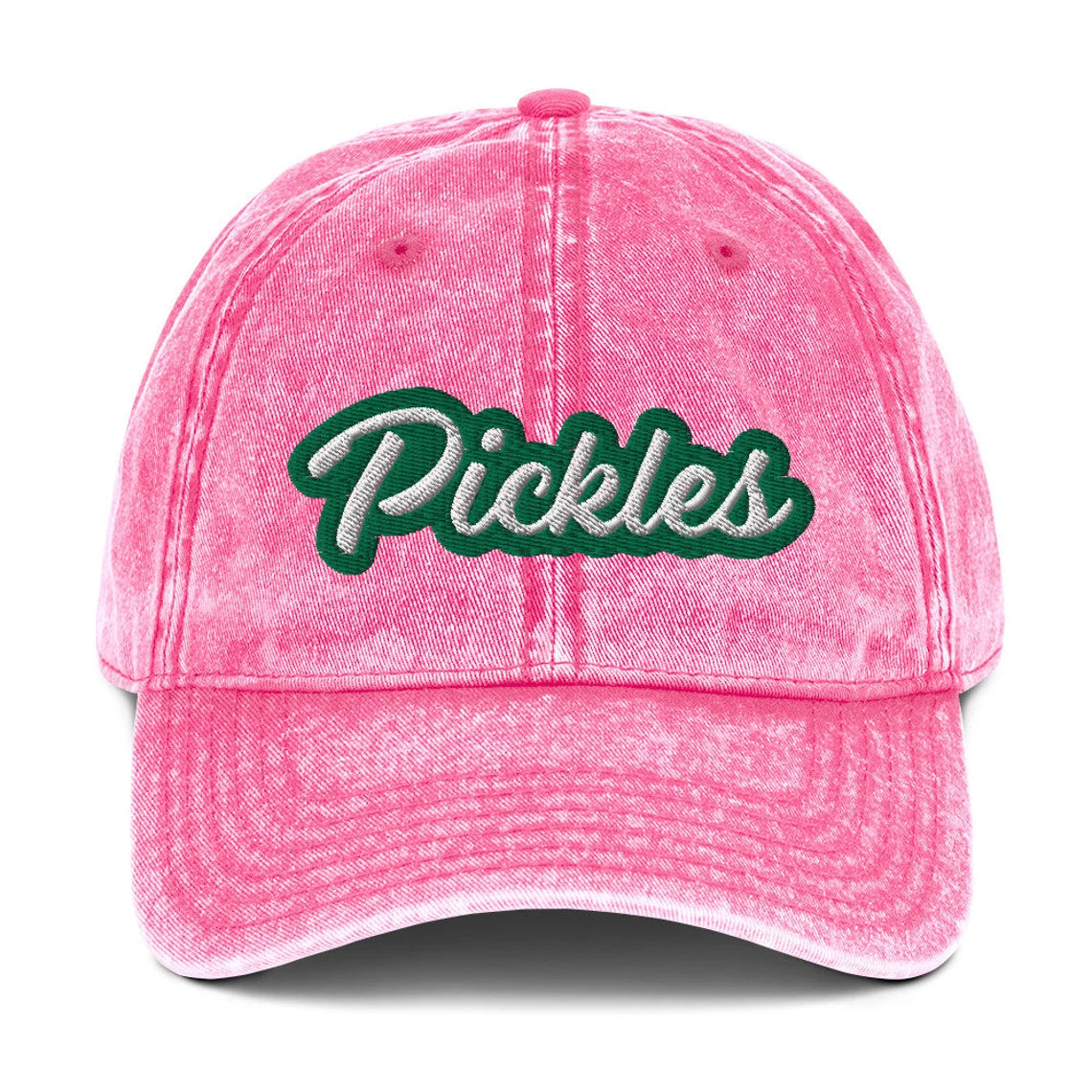 Pink pickle lover dad hat - The Pickles Dad Hat! A comfortable and unique dad hat for pickle lovers. This vintage-style hat is the perfect statement hat for pickle enthusiasts. If you're a pickle lover or a fan of funny food hats, this weird dad hat is not only is it a stylish choice for everyday wear, but an excellent gift for pickle lovers. 